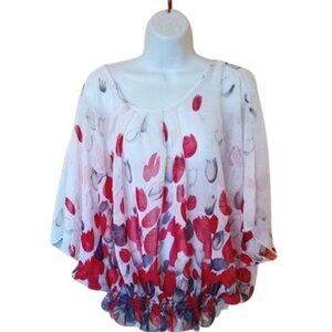 White and Red Blouse Top Blouse Size XL